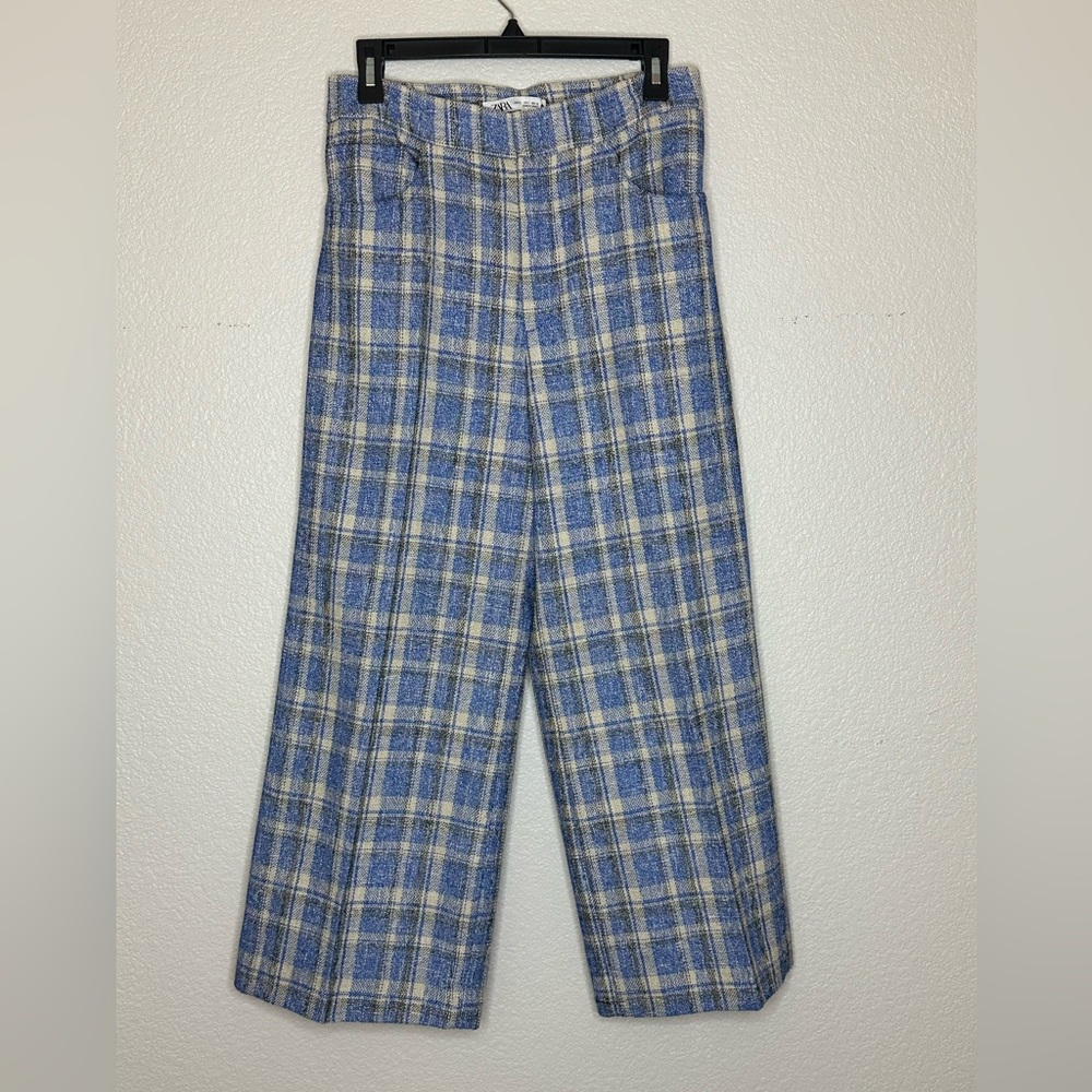 Zara Tweed High Waist Straight Leg Cropped Trouser Pants
